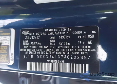 2018 Kia Optima Ex из США, поврежденный, VIN 5XXGU4L37JG202897